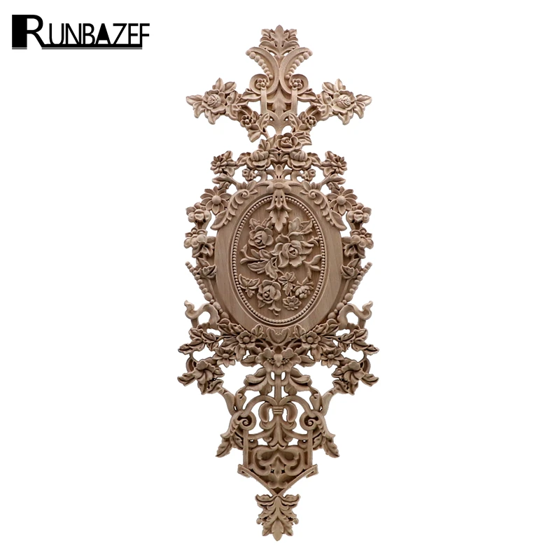 

RUNBAZEF Vintage Home Decor Floral Carved Wood Corner Applique Wall Door Cabinet Furniture Decorative Figurines for Miniature