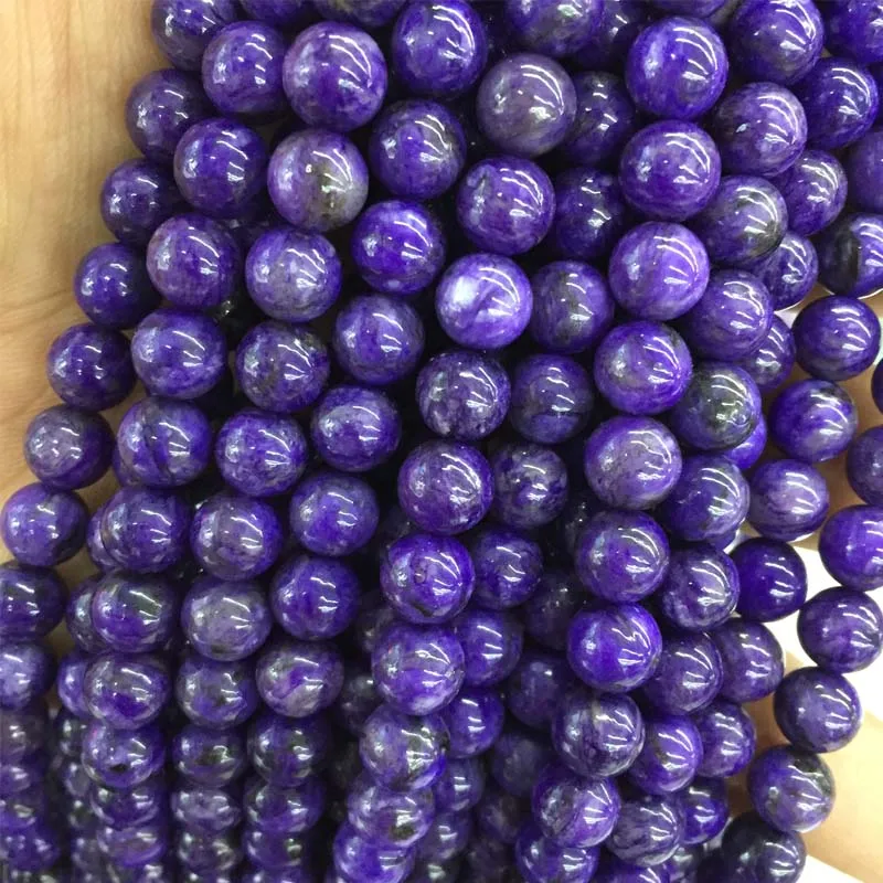 Genuine Undyed Charoite from Russia Round Loose Beads 6/8/10MM Natural Stone For Jewelry Making DIY Healing Power Yoga Bracelet