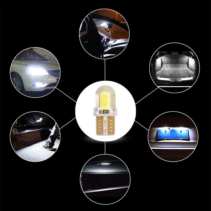 RXZ 10pcs Cob t10 led W5W LED No Error silicone LED T10 For Car Parking Lights Clearance Bulbs Interior Dome plate Lights 12V