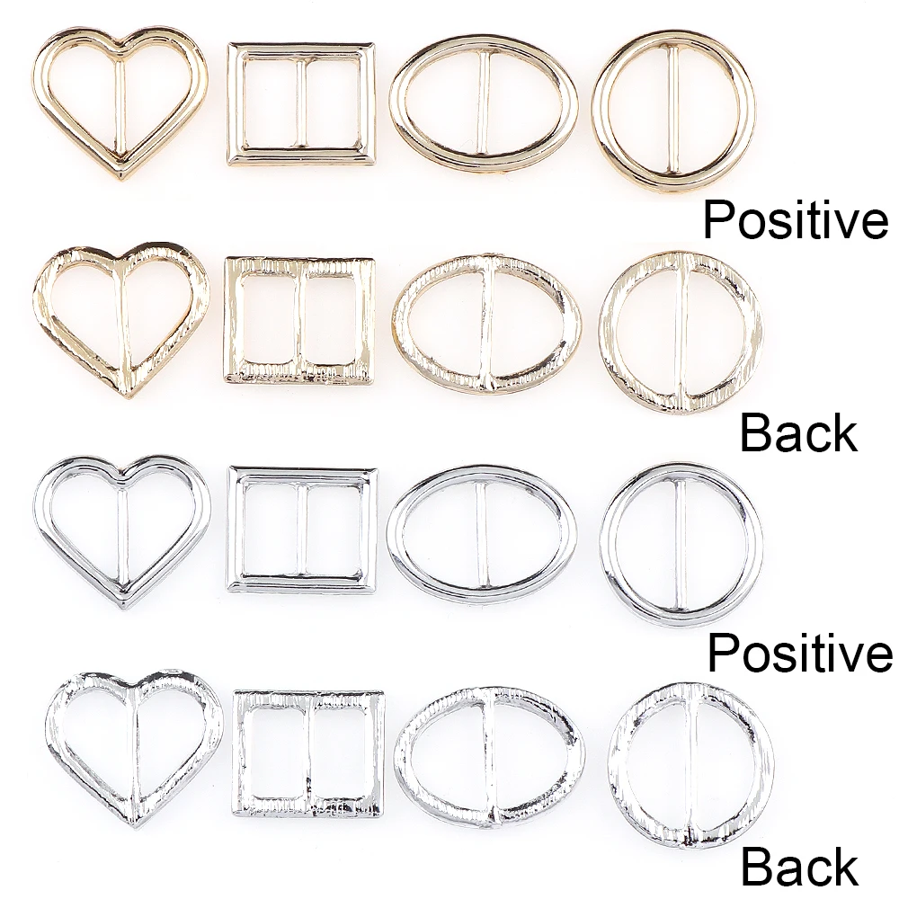 10pc Metal Gold Sliver Color Heart Round Curved Tri Glide Slider Adjust Buckles Wider Style Backpack Strap Webbing Outdoor Bag P