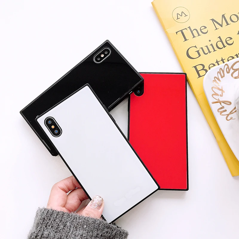 Luxury Fashion Glossy Square Tempered Glass Plain Cases For iPhone 16 15 14 13 12 Pro Max 14 Plus Cover