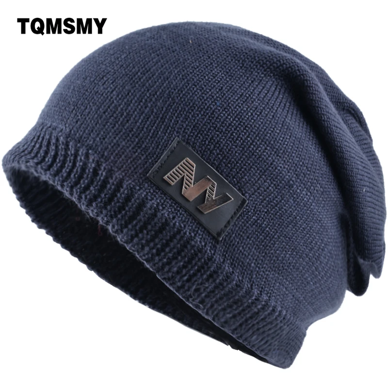 

TQMSMY Men Autumn Winter Beanie Hat Women Unisex Knitted Wool Add Velvet Skullies Leather Labeling Cap Ski Gorros Hats TMS02