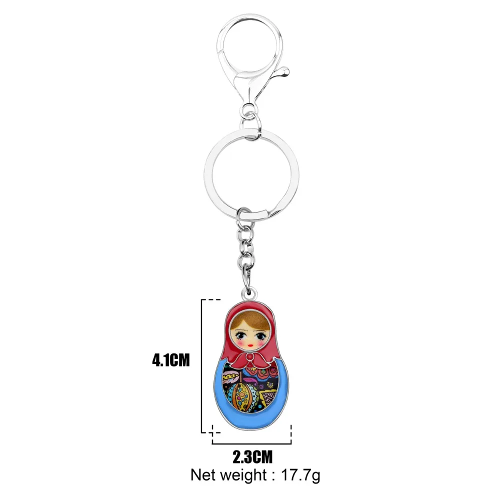 Bonsny Enamel Alloy Matryoshka Russian Dolls Key Chains Keychains Ethnic Jewelry For Women Girls Bag Wallet Charms Pendant Gift