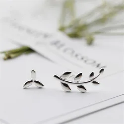 New Simple Leaves 925 Sterling Silver Jewelry Asymmetrical Leaves Personality Exquisite Plant Popular Stud Earrings E256