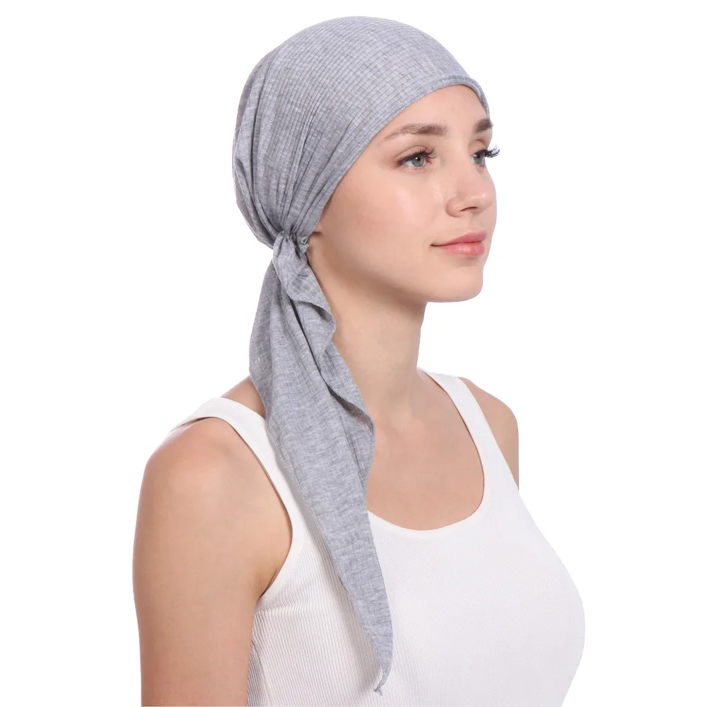 Muslim Women Stretch Solid Wrinkle Turban Hat Cancer Chemo Beanies Caps Pre-Tied Scarf Headwear Headwrap Plated Hair Accessories