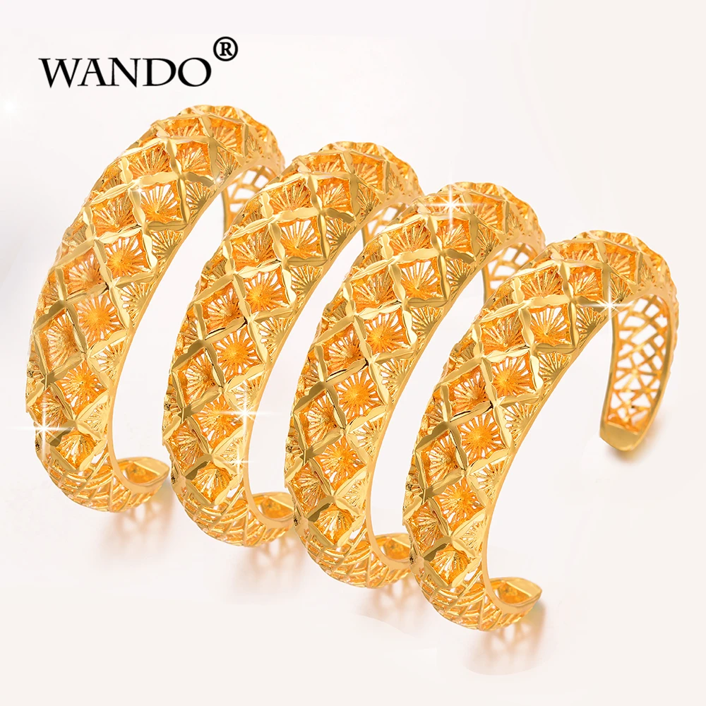 4pcs Ethiopian Pattern Gold Color Bangles For Women Snow Dubai France Spain Bride Wedding Bracelet Arab Middle East Jewelry