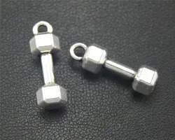 25pcs  Silver Color Dumbbell Fitness Charm Pendant For DIY Jewelry Making 21x6mm A1773