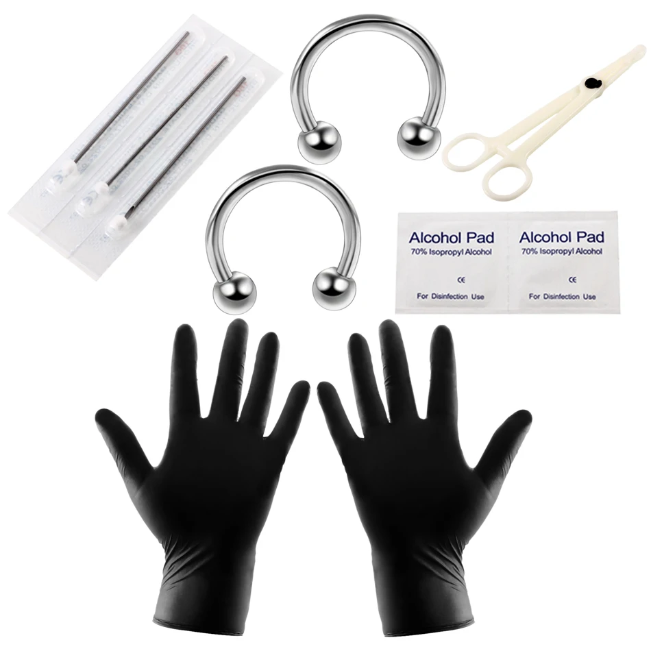 10Pcs Pro Body Piercing Tools Kit Jewelry Piercing Needle Diposable for Horseshoe Ring Piercing Body Jewelry 1Set