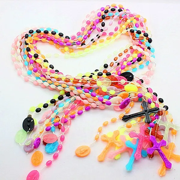 120pcs(10dozen,1 dozen 1 color )fashion Cheap Catholic Religious Prayer Plastic Beads(7*5mm) Rosary Necklaces