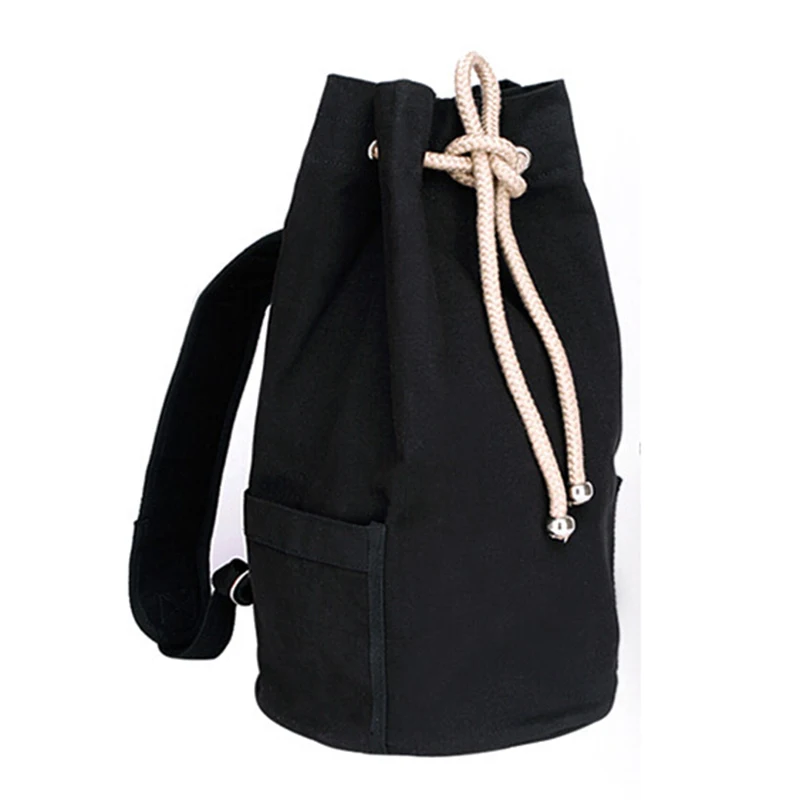 Backpack Men Black High Quality Canvas Drawstring Fashion Barrel Bag Simple Solid Bag Man X027