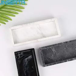 JINSERTA Marbled Storage Tray Resin Jewelry Display Plate Cosmetic Organizer Rectangle Home Restaurant Hotel Serving Tray