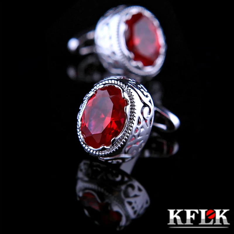 KFLK jewelry french shirt cufflink for men designer Brand Red Crystal Cuff link Button High Quality Luxury Wedding guests