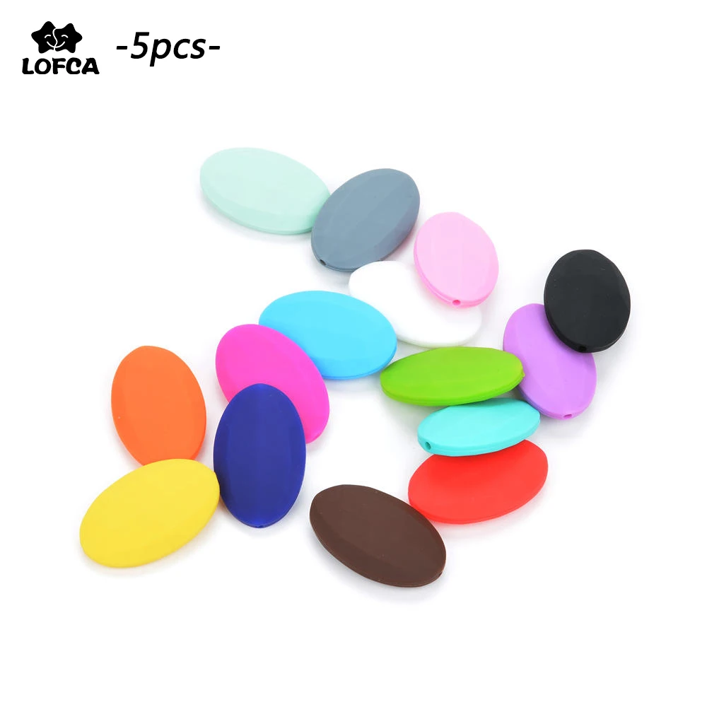 LOFCA 5pcs/lot Silicone Beads BPA Free Flat Oval Round Shaped Baby Teethers Accessories Teething Beads For Baby Chew Loose Beads