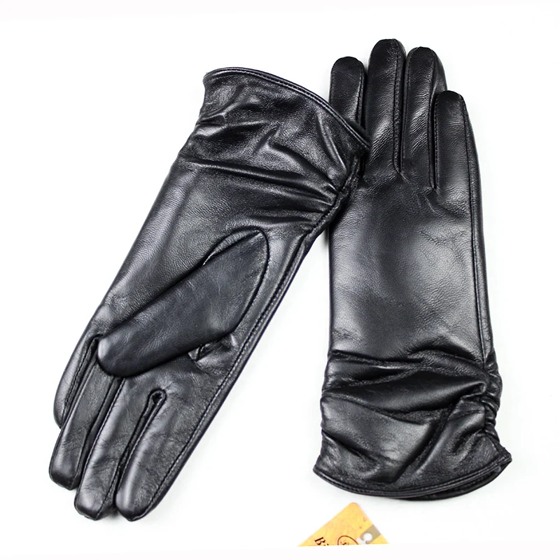 

Sheepskin Gloves Women's Fashion Color Leather Velvet Lining Autumn and Winter Cold and Warm Motorcycle Riding Points