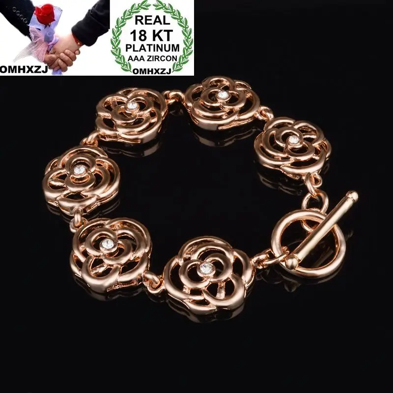 

OMHXZJ Wholesale Personality Fashion OL Woman Girl Party Wedding Gift Rose Gold Hollow Rose Chain 18KT Rose Gold Bracelet BR20