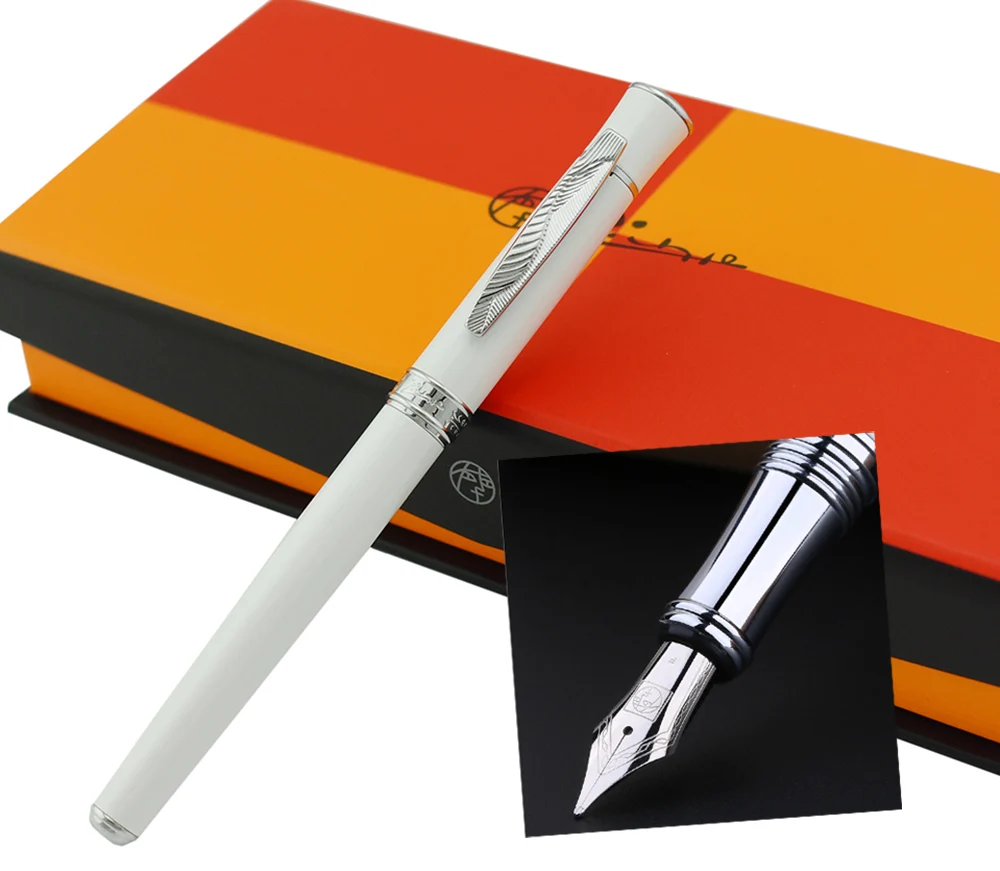 

Picasso 607 White Fountain Pen Fine Nib Silver Trim Collection Luxury Gift Pen Set Unique Style Leaf Pattern Clip