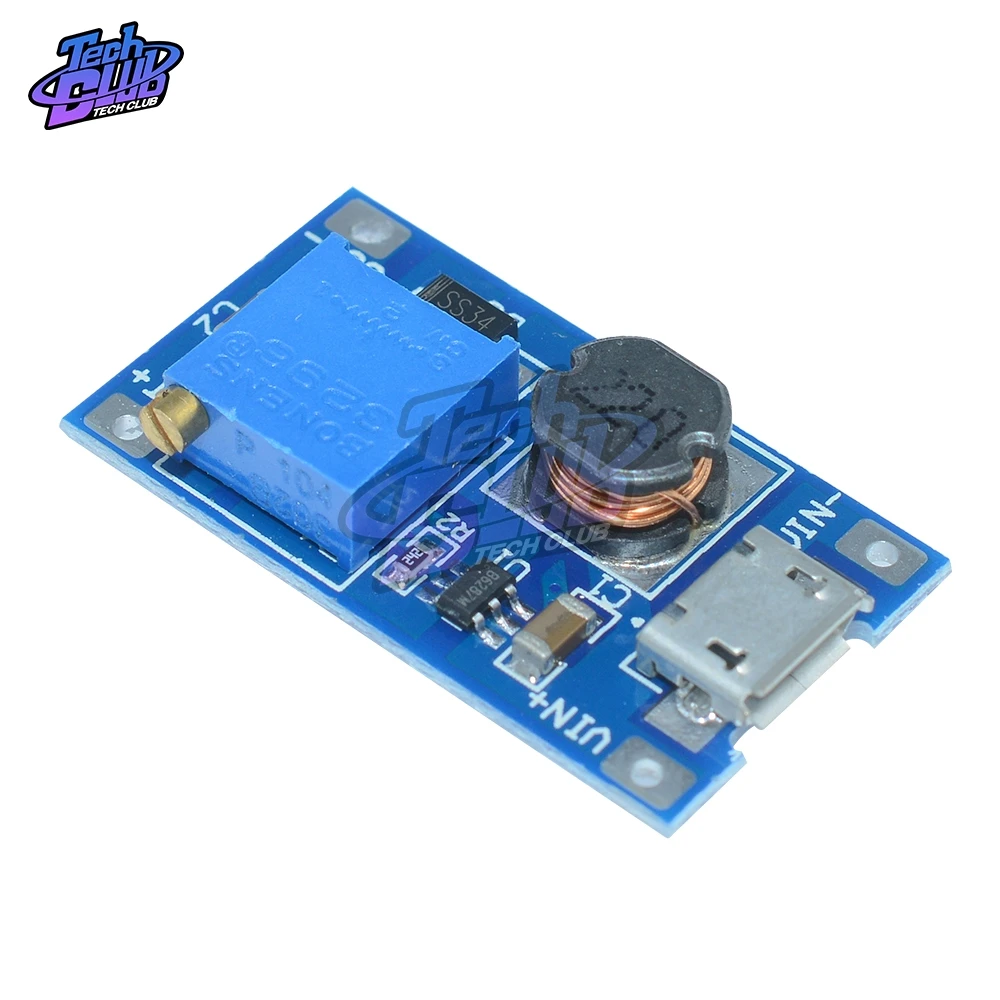 DC-DC Adjustable Boost Module 2A Boost Plate 2A Step Up Module with MICRO USB 2V - 24V to 5V 9V 12V 28V MT3608 LM2577