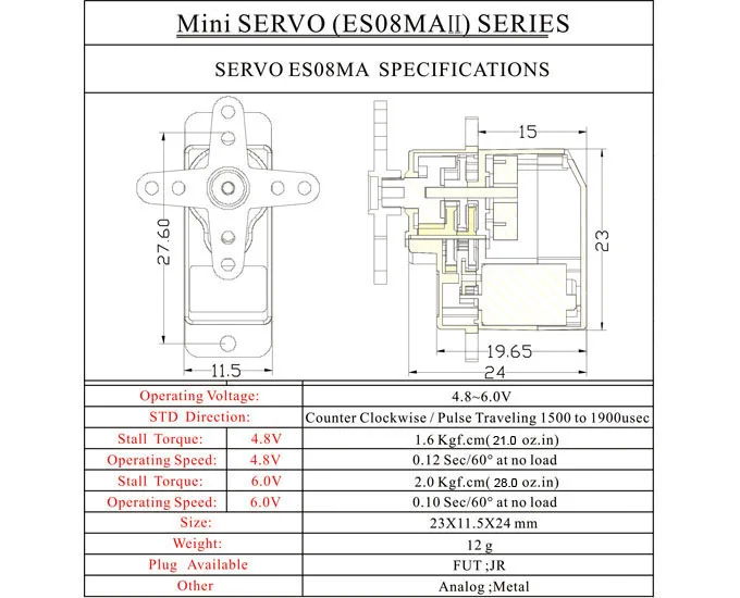 4 pz EMAX ES08MAII 9g 12g Mini Metal Gear Servo Analogico per RC Hobby Auto Barca Elicottero Aereo RC Robot di Ricambio Modello FAI DA TE Parte