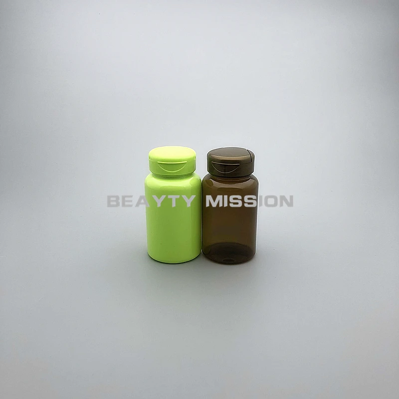 BEAUTY MISSION 120ml 40 Pcs/Lot Medical PET Empty Bottle, Green/Brown Pull Lid Bottle, 120cc Capsule Bottles With Flip Top Cap