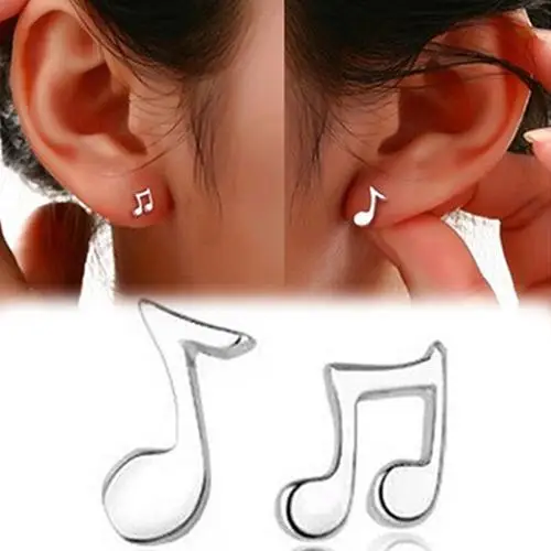 1Pair Fashion Cute Music Note Stud Earrings Tiny Women Silver Plated Musical Notation Ear Stud Earrings Jewelry Gifts for Girl