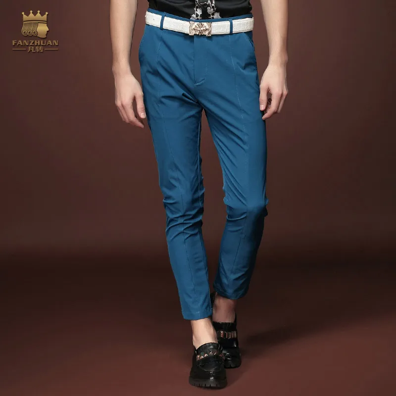 

Free Shipping New fashion male autumn trousers men's casual Blue pantyhose summer trend of personality pants feet 15857