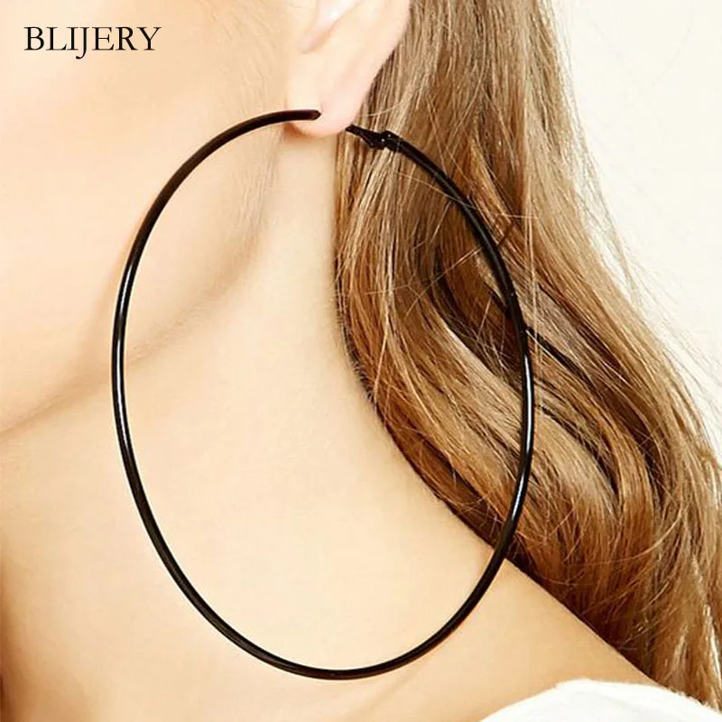 BLIJERY Sexy Black Large Hoop Earrings Basketball Brincos Celebrity Big Circle Earrings for Women Punk Jewelry femme aros