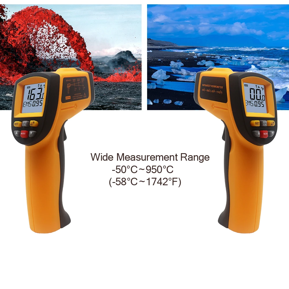 GS320 GM320 GM900 Non-Contact Laser IR Infrared Digital C/F Selection Surface Temperature Thermometer Pyrometer