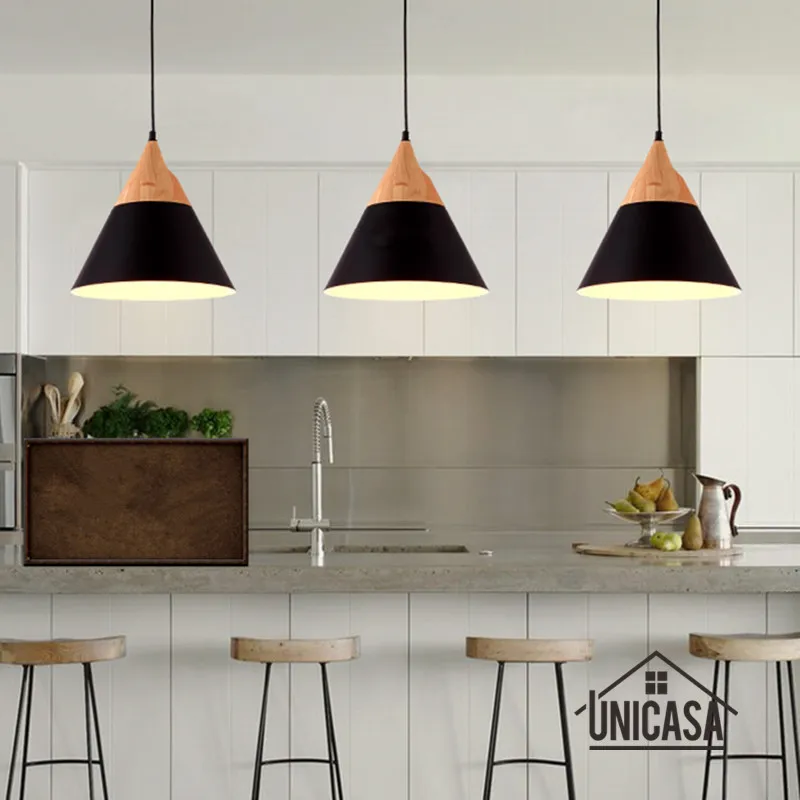 

Modern Wood Pendant Lights Industrial Black Aluminum Mini LED Lighting Kitchen Island Office Hotel Antique Pendant Ceiling Lamp