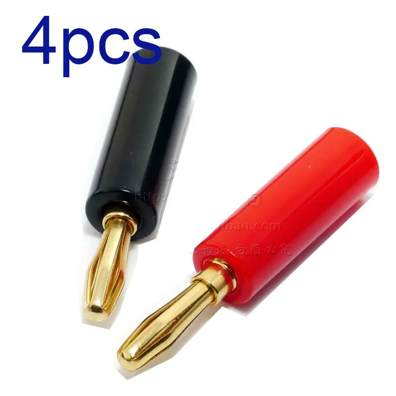 4x Gold Plated 4mm Banana Plug Connectors Adapter Speaker Wire Audio Cable NEW NEW