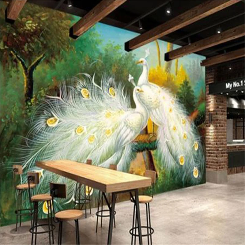 

Custom 3D Mural Wallpaper Beautiful White Peacock Forest Landscape Painting Fresco Living Room Restaurant Bedroom Art 3D Poster