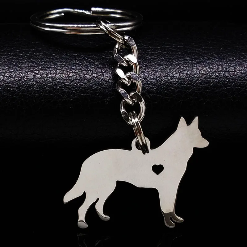 2024 Cute Shepherd Silver Color Stainless Steel Keychain for Women Fashion Dog Key Chain Jewelry llaveros para parejas K1328S01