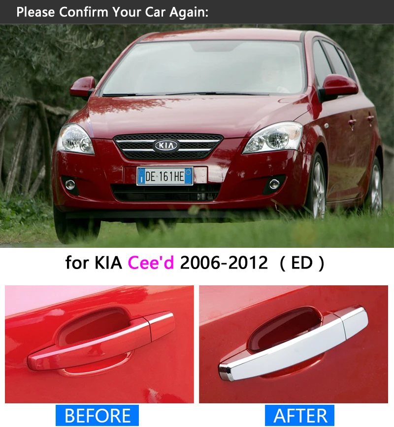 for KIA Ceed 2006 - 2012 ED Chrome Handle Cover Trim Set Cee d Cee\'d 2007 2008 2009 2010 2011 Accessories Stickers Car Styling