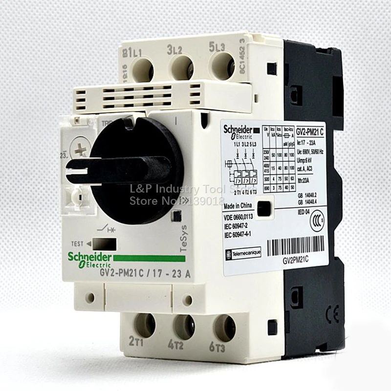 New Black Original Schneider Electric Power GV2-PM21C Motor Circuit Breaker Protection Three Phase GV2PM21C 17-23A 3P Knob Type