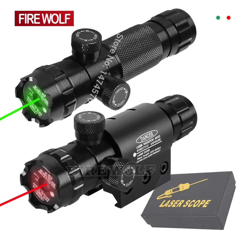 

FIRE WOLF Tactical Adjust Red Dot Laser Sight Rifle Scope With 2 Mounts Picatinny Weaver Rails Hunting Scopes Air Soft