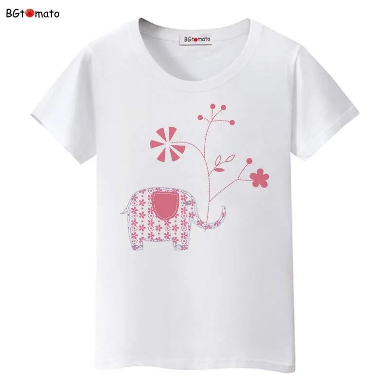 

BGtomato Flowers tshirt Elephant women clothes beautiful summer top kawaii graphic t shirts korean style women tshirt