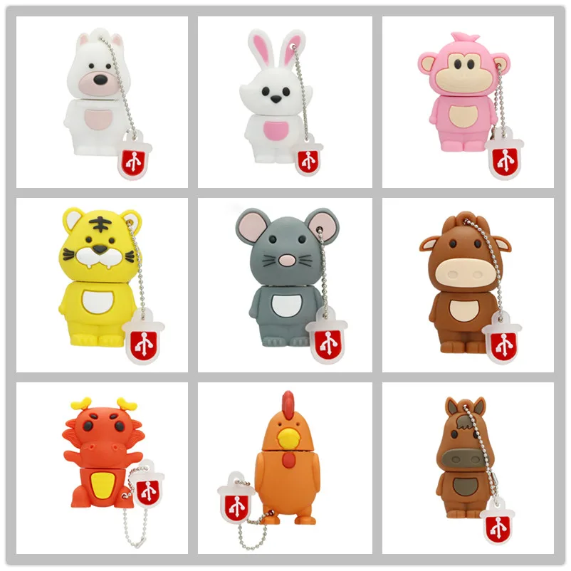 Cute Chinese Zodiac Usb Flash Drive 4GB 8GB Memoria Usb 16GB Pendrive 32GB Cute Animal Pig Monkey Pen Drive 128GB Flash Disk