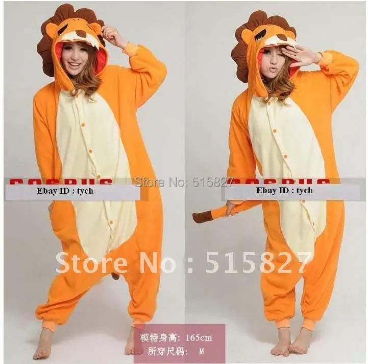 Winter Women Men Unisex Adult Cute Cartoon Lion Onesies Animal Pajamas Flannel Pyjamas Sleepwear