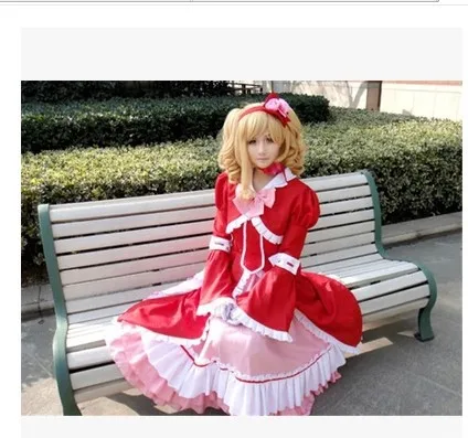 

Black Butler Kuroshitsuji Elizabeth Midford Liz Red Lolita Long Dress Anime Cosplay Costume 11