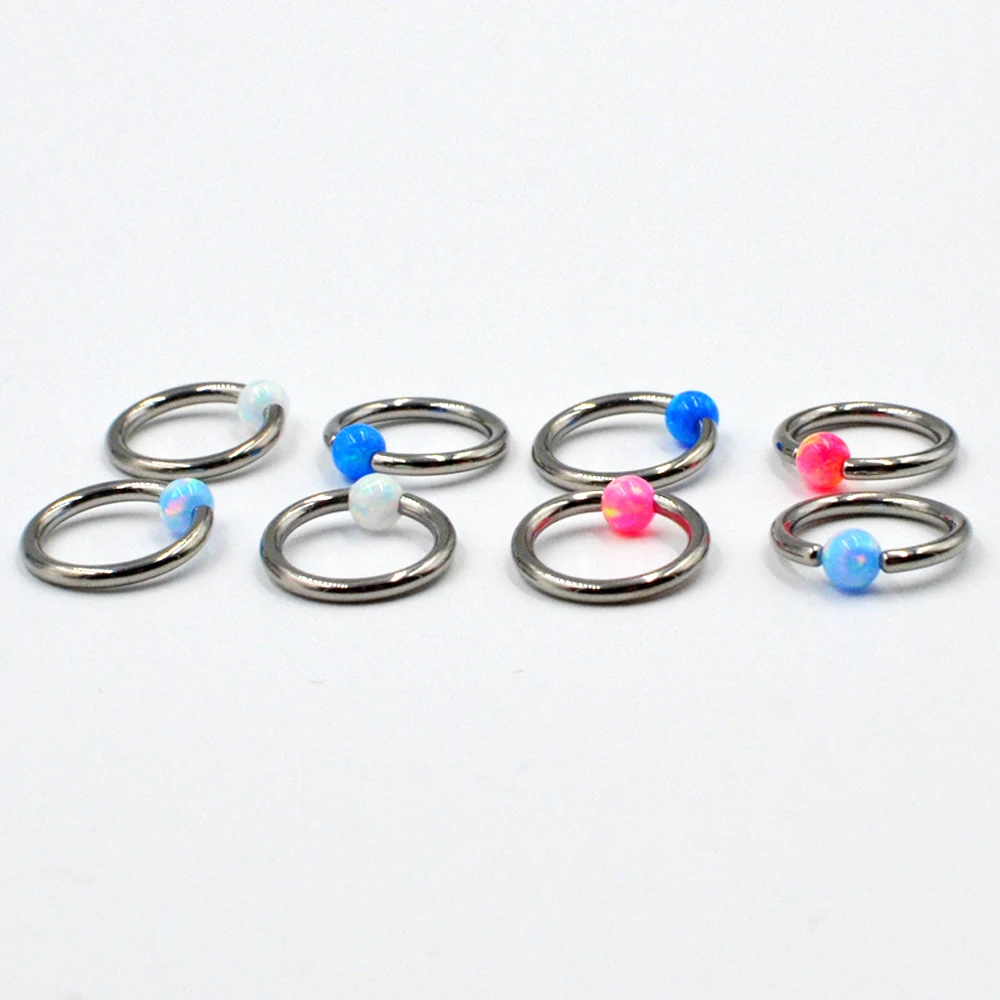 1PC G23 Solid Titanium Captive Bead Ring With Opal Stone Opal Ear Tragus Cartilage Helix Earring Closer Ring Nose Piercing Ring