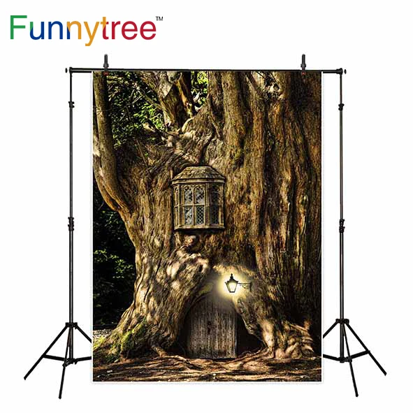 Funnytree backdrop for photographic studio tree house fariy tale wood door vintage forest professional background photobooth
