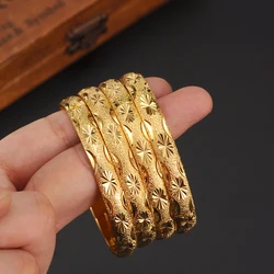 4 PCS Gold Color Openable Dubai Bangles Women Men Bracelets African European Ethiopian Girls  Jewelry Bride Wedding Party Gift