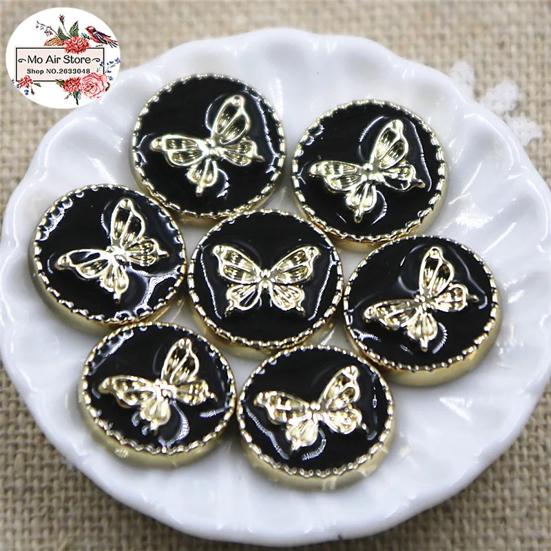 50pcs 11.5mm Round Butterfly/Bee FlatBback Buttons Home Garden Crafts Cabochon Scrapbooking accessori fai da te