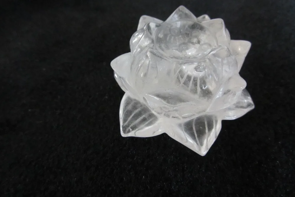 

54MM Natural white crystal Carved Lotus Sphere Stand