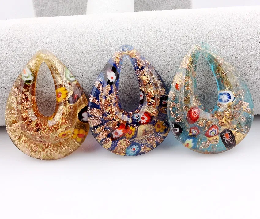 Fashion Beauty Wholesale 6pcs Handmade Murano Lampwork Glass Mixed Colorful Drop Millefiori Charms Pendants