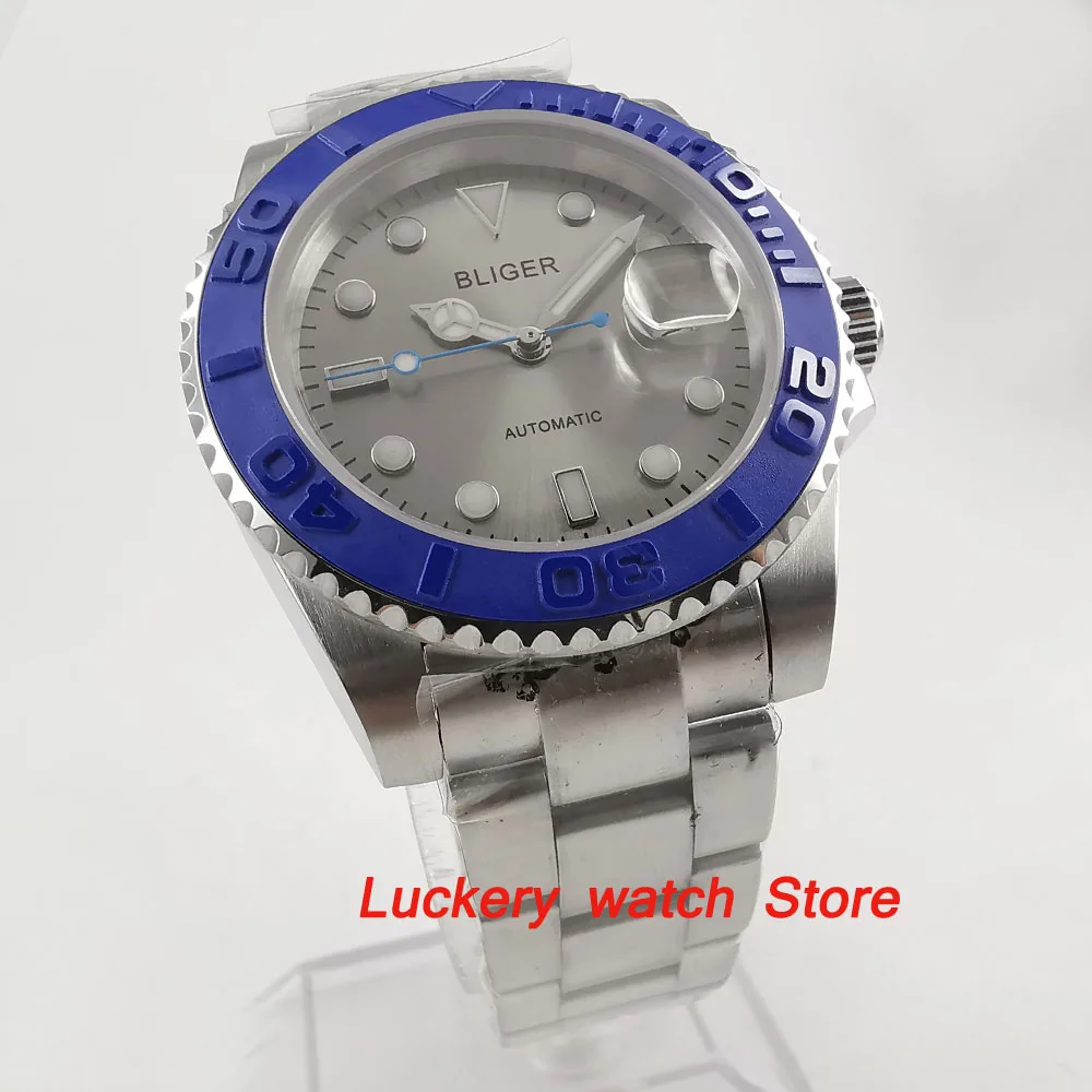 40mm bliger gray dial Luminous saphire glass;blue Ceramic Bezel  SUB Automatic movement men's watch-BA124