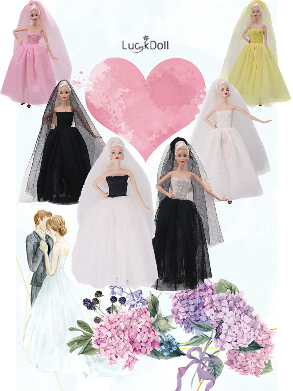 9 colori Press elegante abito da sposa regina e principessa adatto per accessori per vestiti per bambole Barbie da 11.8 pollici, giocattoli per