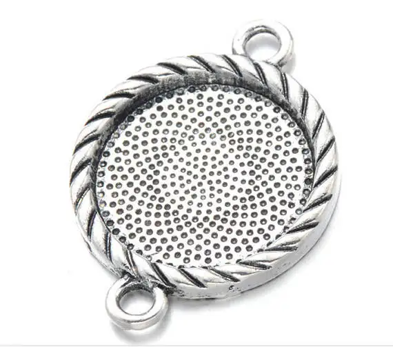 

100pcs Antique Silver tone/Antique Bronze Twist Base Setting Tray Bezel Bracelet Connector Pendant Charm,fit 16mm Cabochon/Cameo