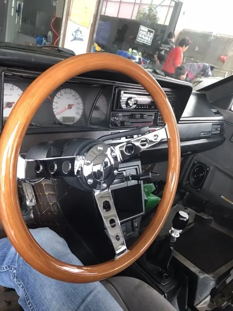 380mm wood steering wheel 15'' Cars For Classic Cars Wooden Material With Chrome Silver Spoke car steering wheel Brand New styl