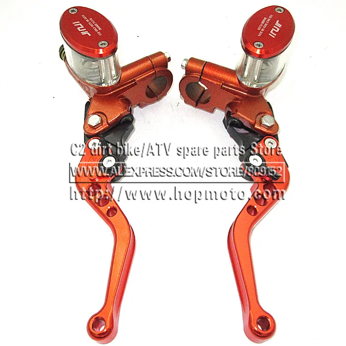 Hydraulic Brake Lever Left and Right for Electric motorcycle scooter  CNC aluminum 5 adjuster lever M10 oil hose Orange colour