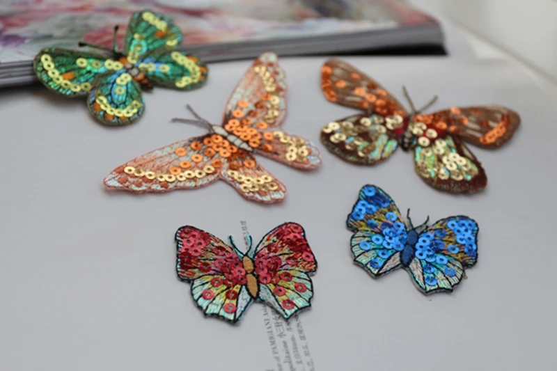 1PCS high quality yarn sequins butterfly embroidery patch Iron on patch for clothes with glue embroidery paste skirt decoration